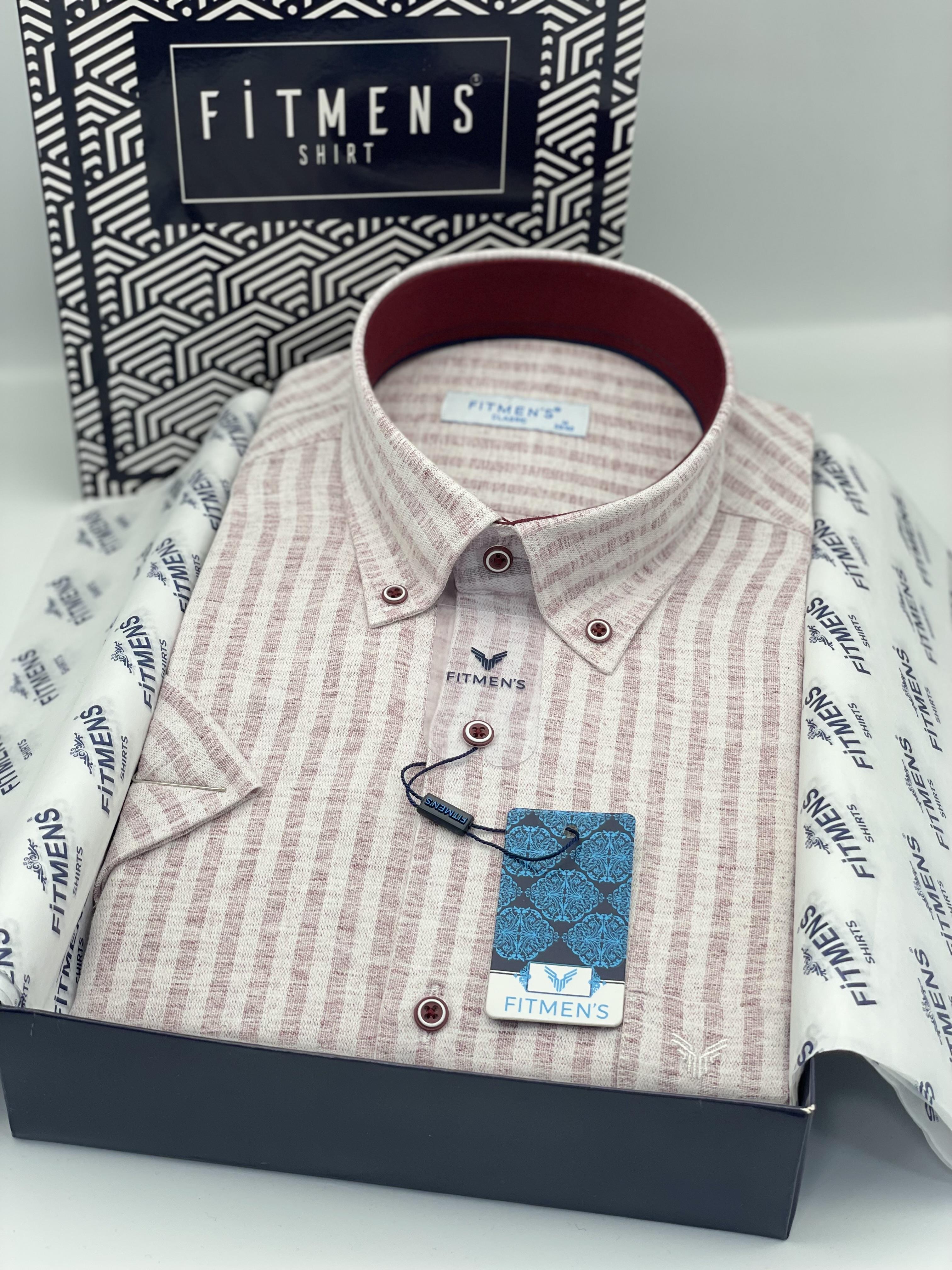 Klasik Kısa Kol Keten Cotton Yaka Düğmeli Hediye Kutulu Erkek Gömlek FS-004152 - Bordo