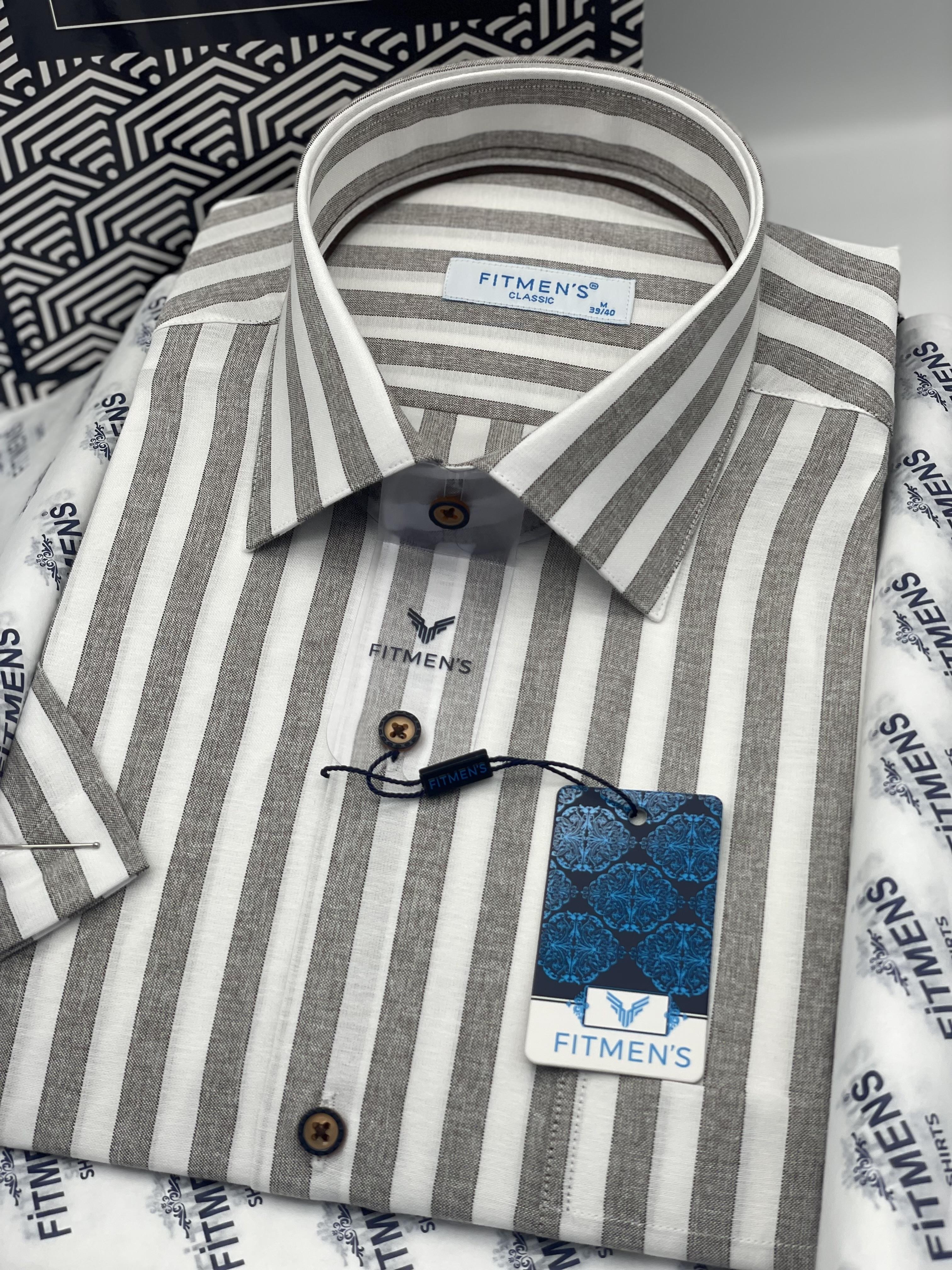 Klasik Kısa Kol Çizgili Hediye Kutulu Erkek Gömlek FS-004126 - Kahverengi