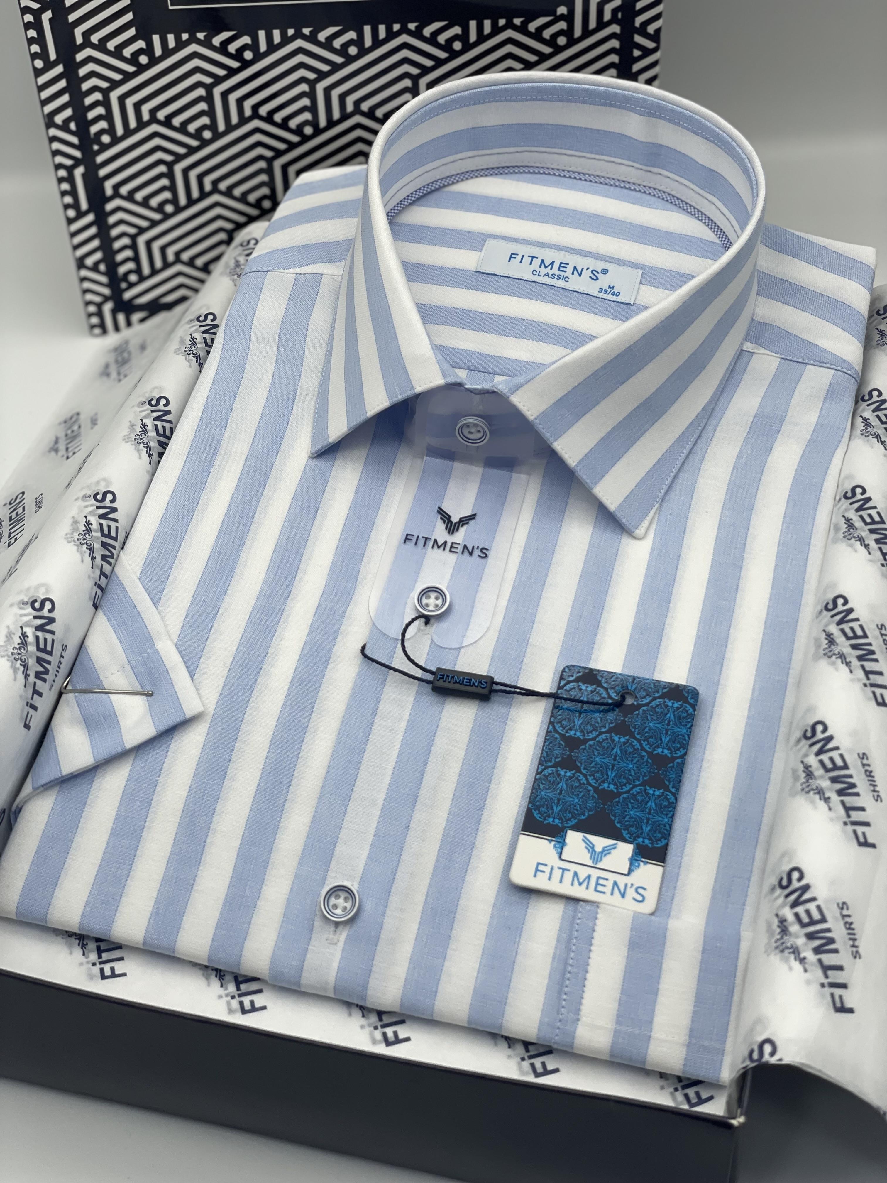 Klasik Kısa Kol Çizgili Hediye Kutulu Erkek Gömlek FS-004126 - Açık Mavi