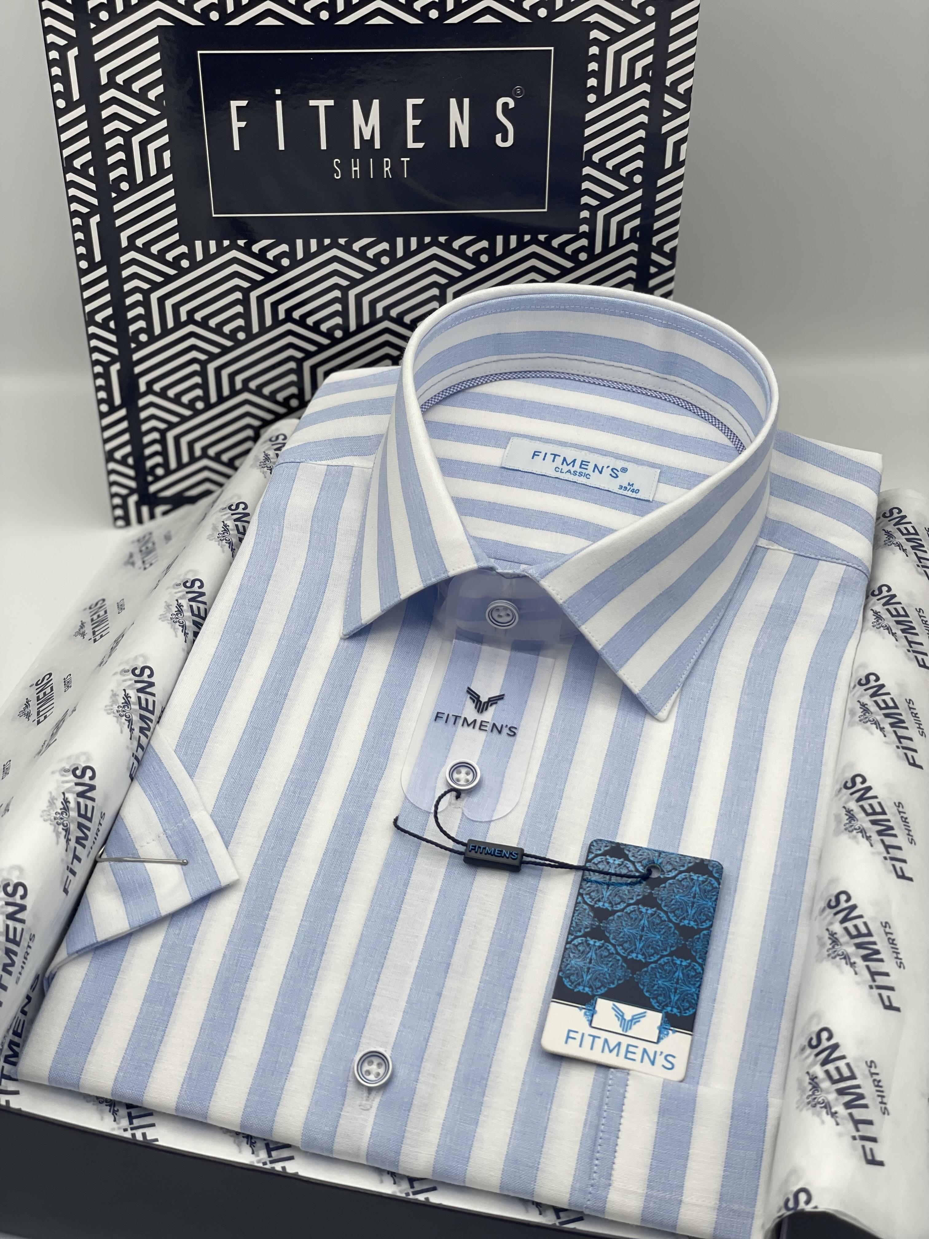 Klasik Kısa Kol Çizgili Hediye Kutulu Erkek Gömlek FS-004126 - Açık Mavi