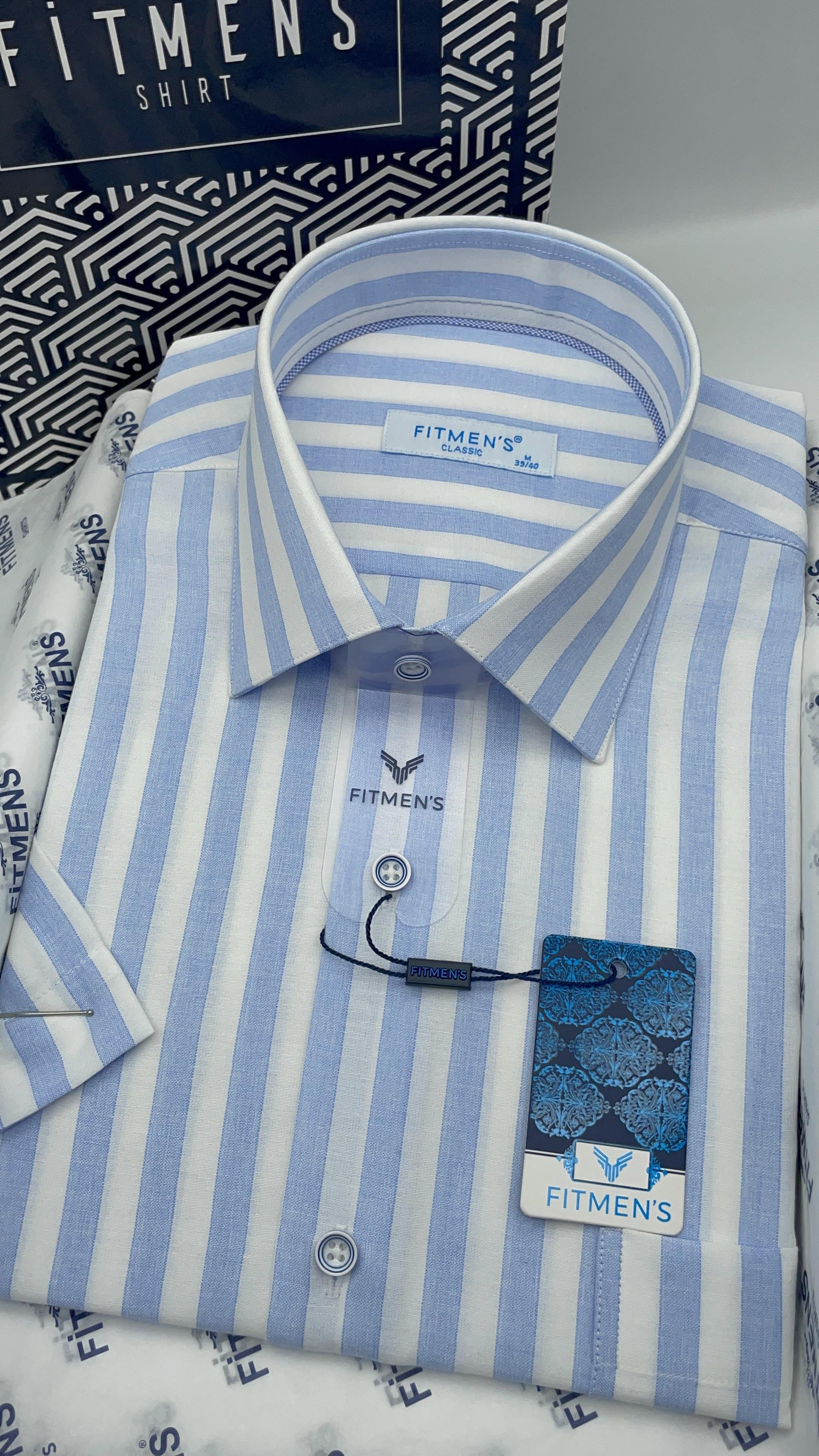 Klasik Kısa Kol Çizgili Hediye Kutulu Erkek Gömlek FS-004126 - Açık Mavi