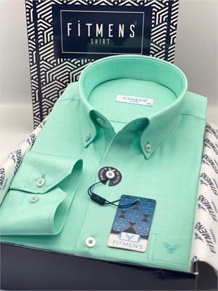 Klasik Uzun Kol Pamuklu Yaka Düğmeli Hediye Kutulu Kolay Ütülenebilir Erkek Gömlek FS-003897 - Koyu Mint