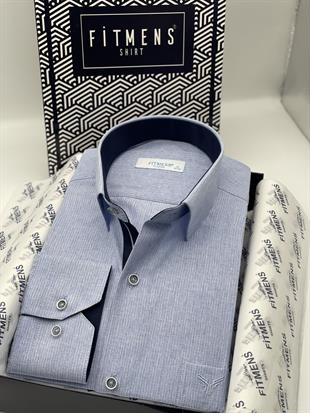 Klasik Uzun Kol Keten Cotton Hediye Kutulu Erkek Gömlek FS-001261 - Mavi