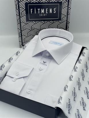 Klasik Uzun Kol Oxford Hediye Kutulu Kolay Ütülenebilir Erkek Gömlek FS-001254 - Beyaz Lacivert