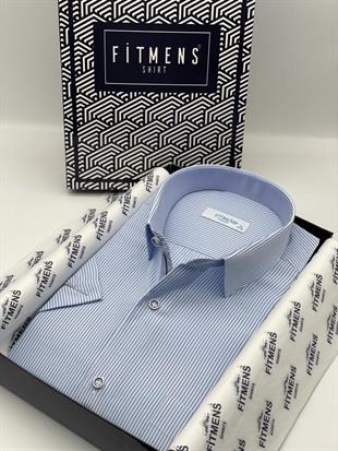 Klasik Kısa Kol Çizgili Hediye Kutulu Erkek Gömlek FS-003005 - Açık Mavi