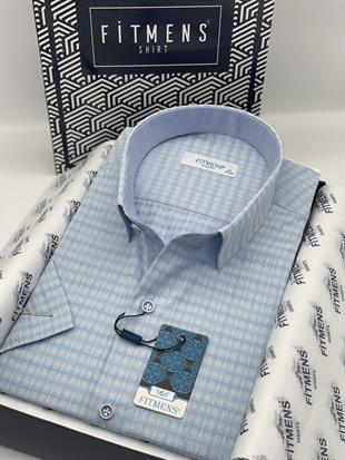 Klasik Kısa Kol Desenli Hediye Kutulu Erkek Gömlek FS-003620 - Mavi