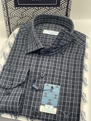 Klasik Uzun Kol Kışlık Ekoseli Oduncu Yaka Altı Düğmeli Pamuklu Hediye Kutulu Erkek Gömlek FS-003134 - Lacivert