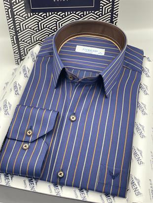 Klasik Uzun Kol Premium Çizgili Hediye Kutulu Erkek Gömlek FS-003272 - Lacivert Kahve