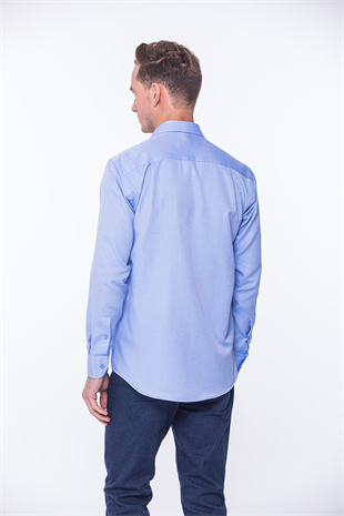 Klasik Uzun Kol Oxford Hediye Kutulu Kolay Ütülenebilir Erkek Gömlek FS-001254 - Mavi
