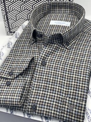 Klasik Uzun Kol Kışlık Ekoseli Yaka Düğmeli %100 Cotton Hediye Kutulu Erkek Gömlek FS-003765 - Siyah