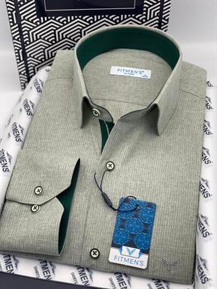 Klasik Uzun Kol Keten Cotton Hediye Kutulu Erkek Gömlek FS-001261 - Yeşil