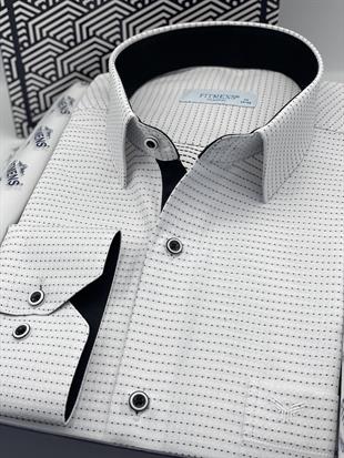 Klasik Uzun Kol Nokta Desenli Hediye Kutulu Erkek Gömlek FS-001259 - Beyaz Siyah