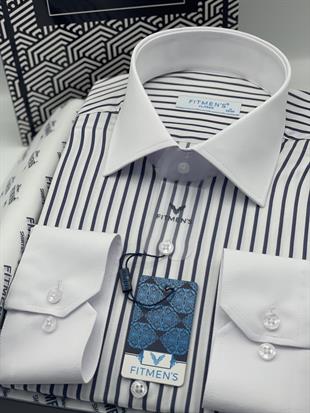 Klasik Uzun Kol Cepsiz Yaka Manşet Beyaz Hediye Kutulu Erkek Gömlek FS-004325 - Beyaz Lacivert