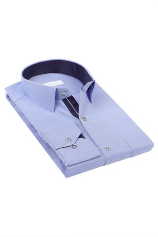Klasik Uzun Kol Filafil Pitikareli Swift Hediye Kutulu Erkek Gömlek FS-001263 - Saks Mavi
