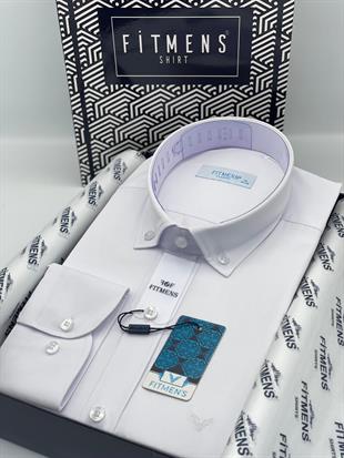 Klasik Uzun Kol Yaka Düğmeli Soft Saten Hediye Kutulu Erkek Gömlek FS-003572 - Beyaz