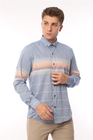 Slim Fit Uzun Kol Panolu Keten Hediye Kutulu Kolay Ütülenebilir Erkek Gömlek FS-002994 - Turuncu