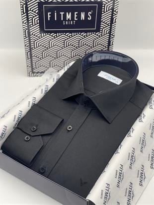 Klasik Uzun Kol Gold Saten Cepsiz Hediye Kutulu Erkek Gömlek FS-003308 - Siyah