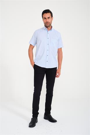 Klasik Kısa Kol Neon Kare Yaka Düğmeli Hediye Kutulu Erkek Gömlek FS-001221 - Açık Mavi