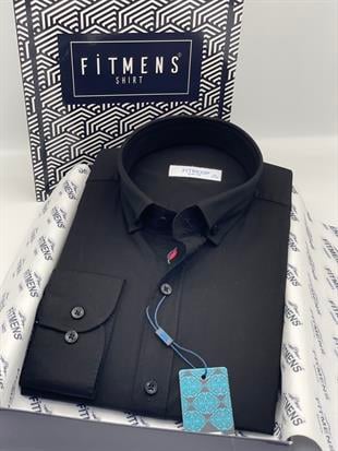 Slim Fit Uzun Kol Yıkamalı Gabardin Hediye Kutulu Erkek Gömlek FS-001364 - Siyah