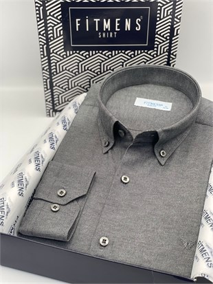Slim Fit Uzun Kol Pamuklu Hediye Kutulu Kolay Ütülenebilir Erkek Gömlek FS-002225 - Antrasit