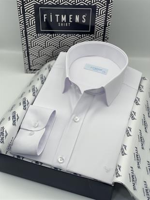 Slim Fit Uzun Kol Saten Hediye Kutulu Kolay Ütülenebilir Erkek Gömlek FS-002968 - Beyaz