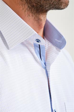 Klasik Kısa Kol Noktalı Hediye Kutulu Erkek Gömlek FS-001218 - Beyaz Açık Mavi