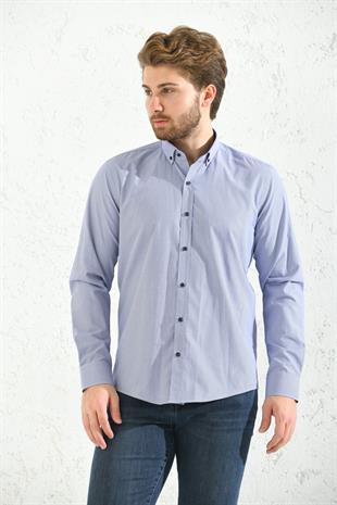 Slim Fit Uzun Kol Pöti Kareli Yaka Düğmeli Hediye Kutulu Erkek Gömlek FS-001373 - Mor