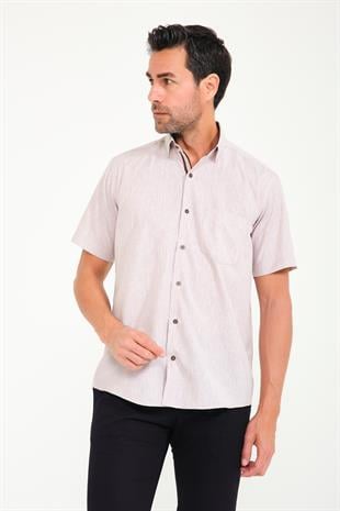 Klasik Kısa Kol Neon Çiçek Armür Hediye Kutulu Erkek Gömlek FS-001214 - Bej