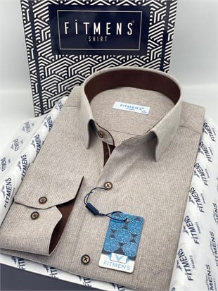 Klasik Uzun Kol Keten Cotton Hediye Kutulu Erkek Gömlek FS-001261 - Bej