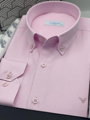 Slim Fit Uzun Kol Pamuklu Hediye Kutulu Kolay Ütülenebilir Erkek Gömlek FS-002225 - Pembe