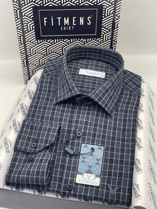 Klasik Uzun Kol Kışlık Ekoseli Oduncu Yaka Altı Düğmeli Pamuklu Hediye Kutulu Erkek Gömlek FS-003134 - Lacivert