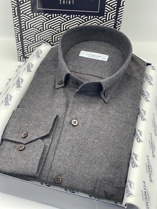 Klasik Uzun Kol Kışlık %100 Cotton Balıksırtı Yaka Düğmeli Hediye Kutulu Erkek Gömlek FS-001991 - Koyu Kahve