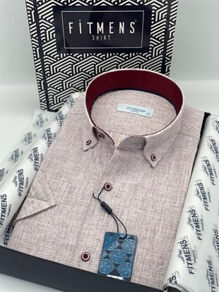 Klasik Kısa Kol Keten Yaka Düğmeli Hediye Kutulu Erkek Gömlek FS-003626 - Bordo