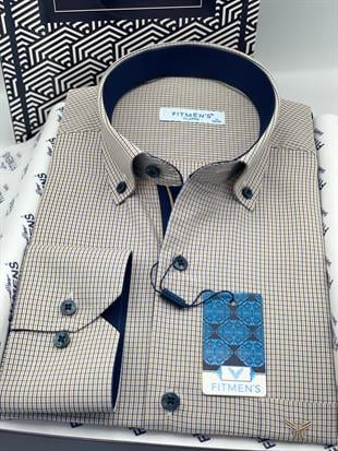 Klasik Uzun Kol Pöti Kareli Yaka Düğmeli Hediye Kutulu Erkek Gömlek FS-002273 - Sarı