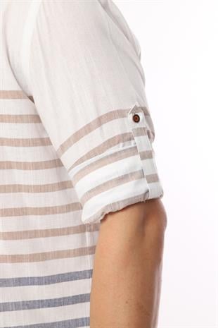 Slim Fit Uzun Kol Panolu Keten Hediye Kutulu Kolay Ütülenebilir Erkek Gömlek FS-002996 - Bej