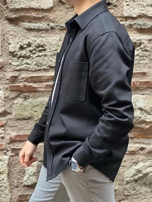 Oversize Gabardin Pamuklu Hediye Kutulu Erkek Ceket Gömlek FS-003868 - Siyah
