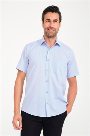 Klasik Kısa Kol Neon Nokta Armür Hediye Kutulu Erkek Gömlek FS-001216 - Açık Mavi
