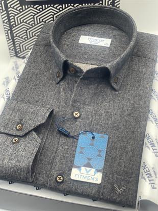 Klasik Uzun Kol Kışlık %100 Cotton Filafil Yaka Düğmeli Hediye Kutulu Erkek Gömlek FS-003766 - Lacivert Kahve
