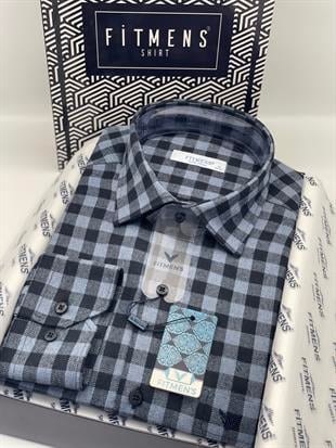 Klasik Uzun Kol Kışlık Ekoseli Oduncu Yaka Altı Düğmeli Pamuklu Hediye Kutulu Erkek Gömlek FS-001988 - Antrasit