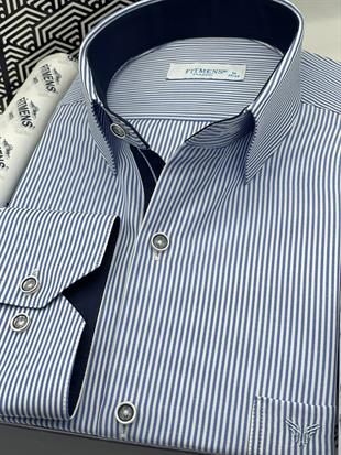 Klasik Uzun Kol İnce Çizgili Cepli Hediye Kutulu Erkek Gömlek FS-003317 - Saks Mavi