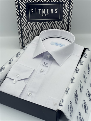 Klasik Uzun Kol Oxford Hediye Kutulu Kolay Ütülenebilir Erkek Gömlek FS-001254 - Beyaz Lacivert