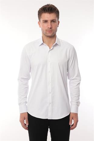 Slim Fit Uzun Kol Likralı Hediye Kutulu Kolay Ütülenebilir Erkek Gömlek FS-002969 - Beyaz