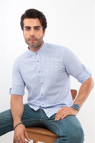 Slim Fit Uzun Kol Hakim Yaka Hediye Kutulu Erkek Gömlek FS-003720 - Mavi