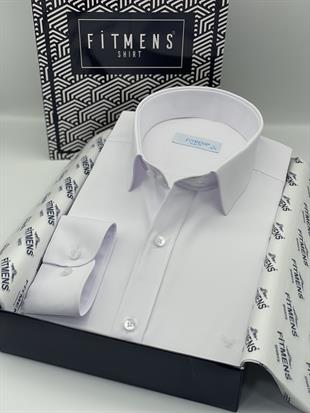 Slim Fit Uzun Kol Saten Hediye Kutulu Kolay Ütülenebilir Erkek Gömlek FS-002968 - Beyaz