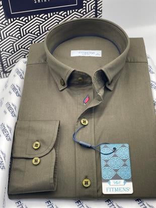Slim Fit Uzun Kol Yıkamalı Gabardin Hediye Kutulu Erkek Gömlek FS-001364 - Haki