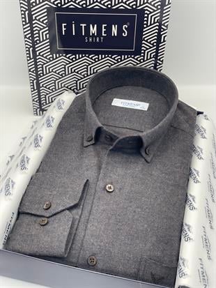 Klasik Uzun Kol Kışlık %100 Cotton Balıksırtı Yaka Düğmeli Hediye Kutulu Erkek Gömlek FS-001991 - Koyu Kahve