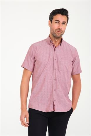 Klasik Kısa Kol Neon Çiçek Armür Hediye Kutulu Erkek Gömlek FS-001214 - Bordo