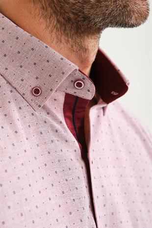 Klasik Kısa Kol Çarpı Filafil Desen Düğmeli Yaka Hediye Kutulu Erkek Gömlek FS-001215 - Bordo