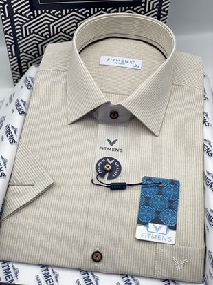 Klasik Kısa Kol Keten Cotton Nefes Alan Kumaş Hediye Kutulu Erkek Gömlek FS-004573 - Bej