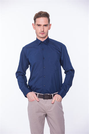 Klasik Uzun Kol Oxford Hediye Kutulu Kolay Ütülenebilir Erkek Gömlek FS-001254 - Lacivert